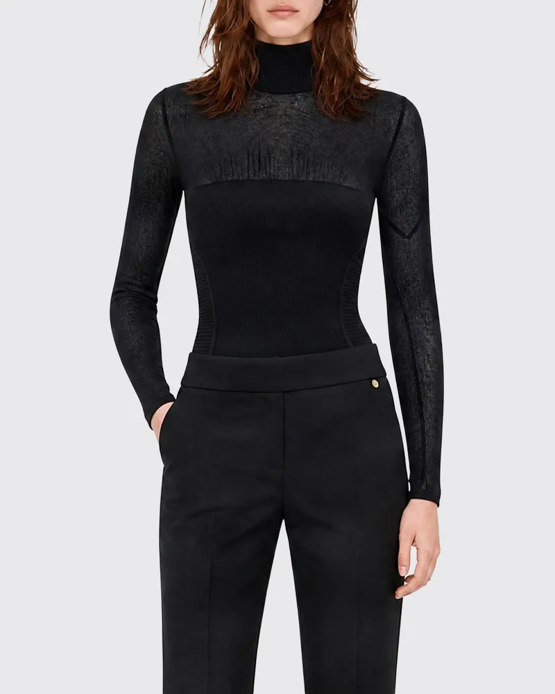 Elisabetta Franchi Slim-Fit Langarm-Rollkragenbody aus Stretch-Viskose Schwarz