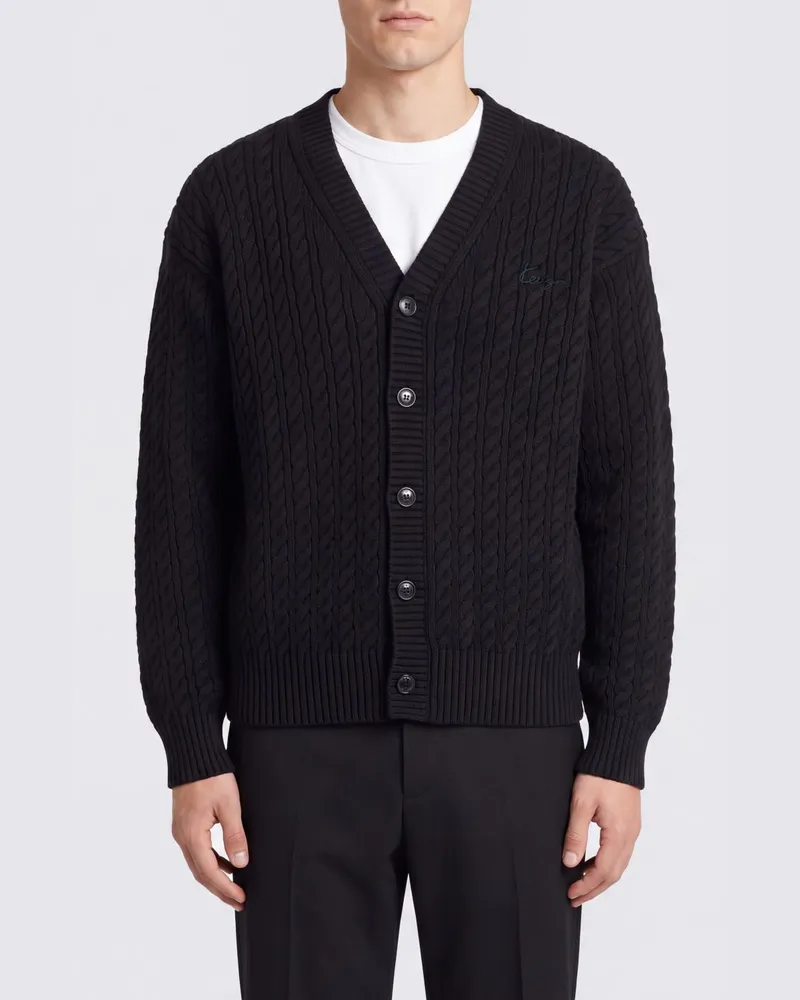 Kenzo Cardigan aus Wollmischung mit V-Ausschnitt und gesticktem Logo Schwarz