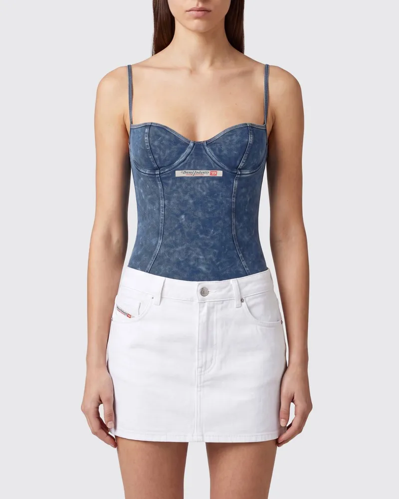 Diesel Schulterfreies Denim-Korsett-Top mit Herzausschnitt Blau