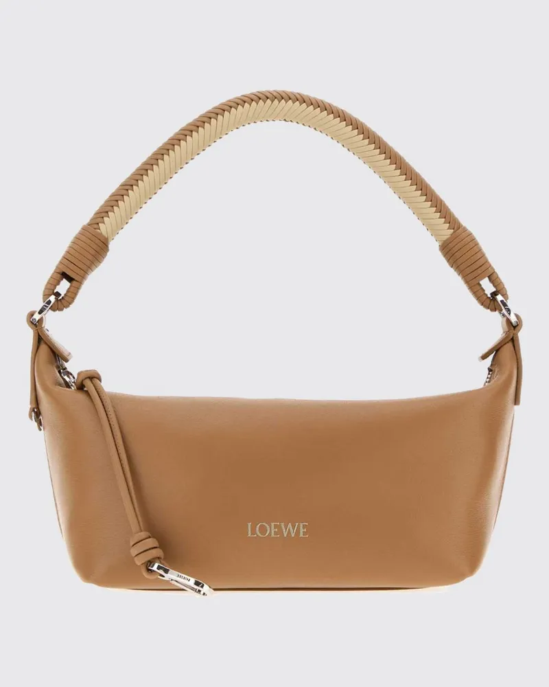 Loewe Schultertasche aus Lamm-Nappaleder mit geflochtenem Griff Braun