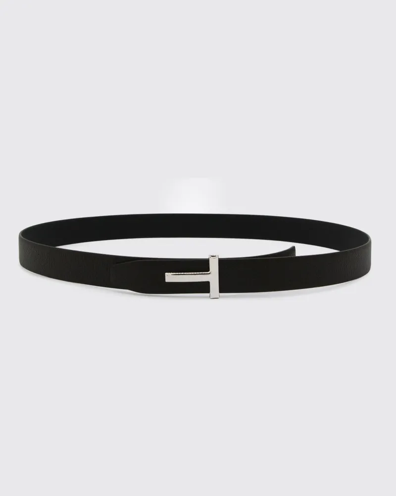 Tom Ford Gürtel aus genarbtem Leder mit metallischer Monogramm-Schnalle Braun