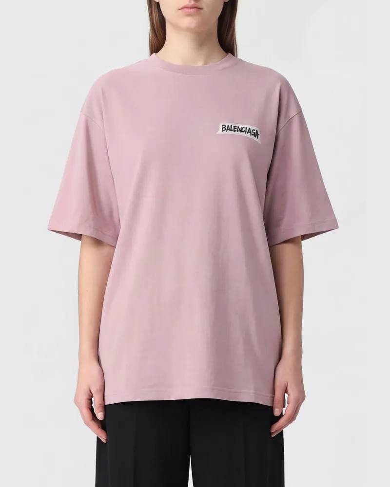 Balenciaga T-Shirt aus Baumwolle in lockerer Passform mit Kontrast-Logo und überschnittenen Schultern Pink