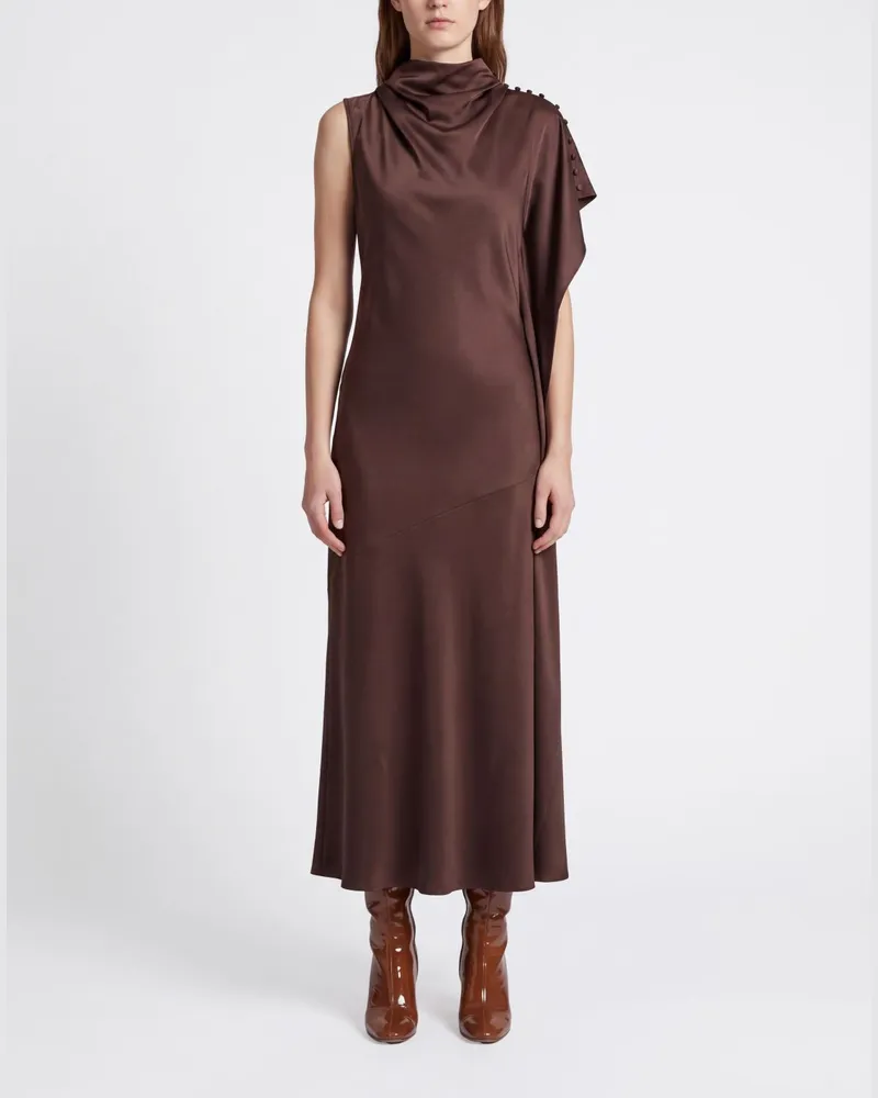 Pinko Asymmetrisches One-Shoulder-Midikleid aus Satin für festliche Anlässe Kakao