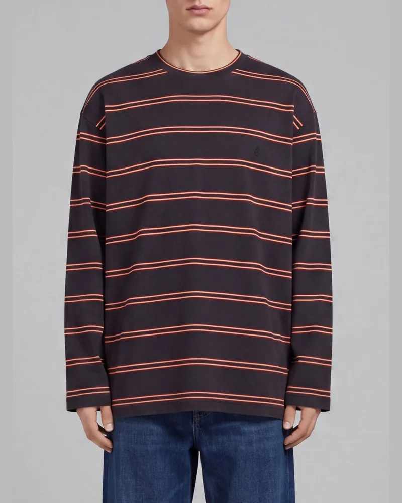 Jil Sander Gestreiftes Langarm-T-Shirt aus Baumwolle mit überschnittenen Schultern Grau