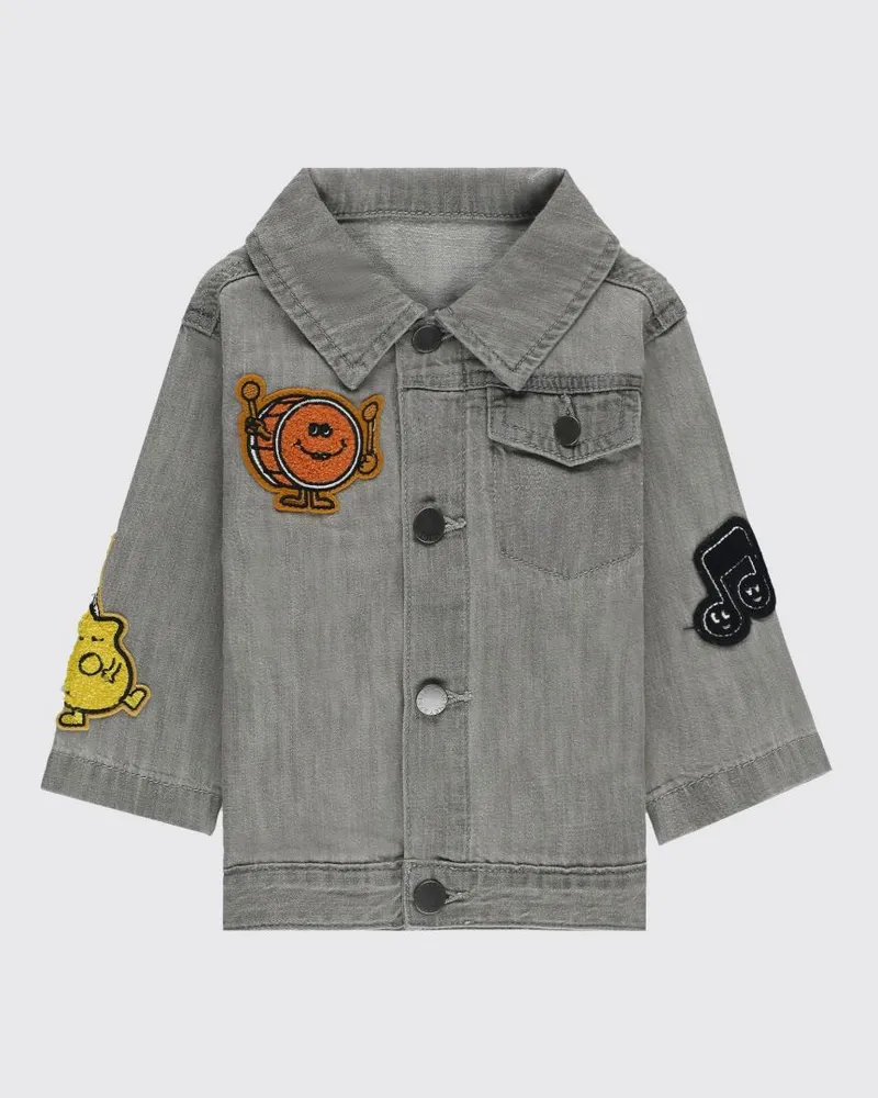 Stella McCartney Kids Leichte Baumwolljacke von für Jungen mit Patches und aufgesetzten Taschen Grau