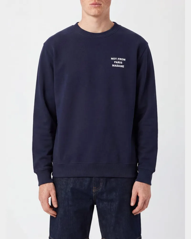Drôle de Monsieur Baumwoll Rundhalspullover mit Logo Blau