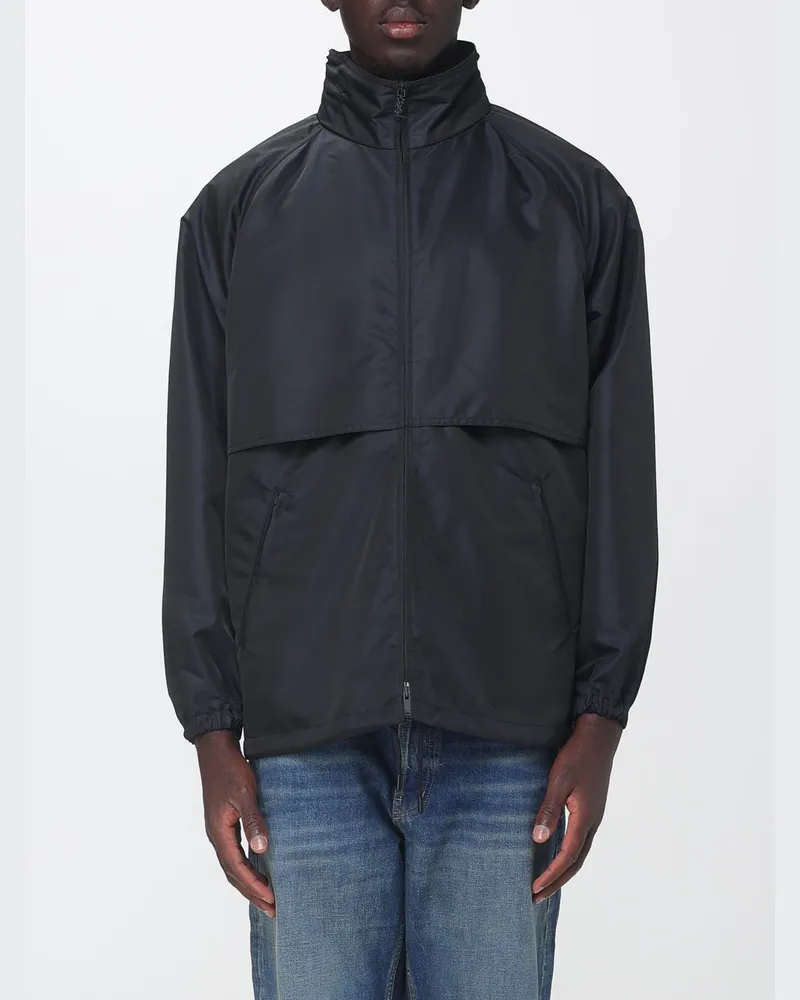 Saint Laurent Windbreaker-Jacke aus technischem Gewebe mit hohem Kragen und verstaubarer Kapuze Navy