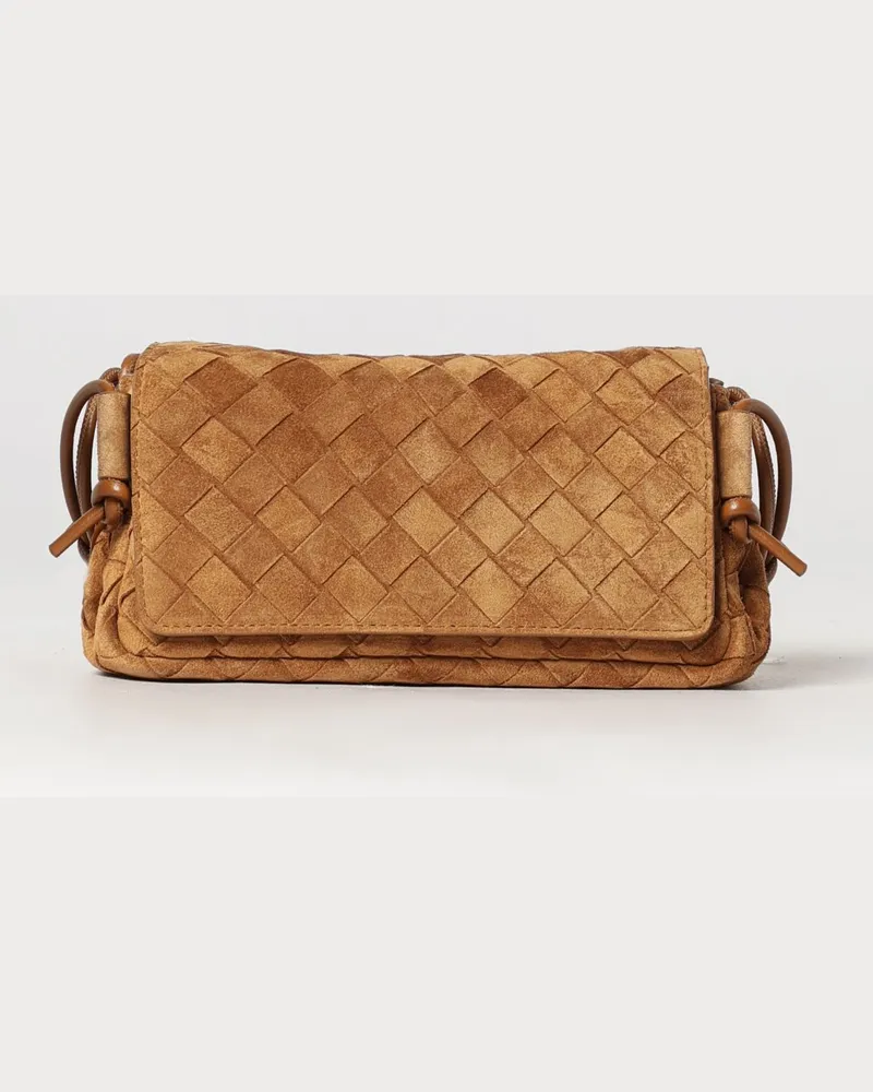 Bottega Veneta Notturno Schultertasche aus Velourskalbsleder mit Intrecciato-Motiv Braun