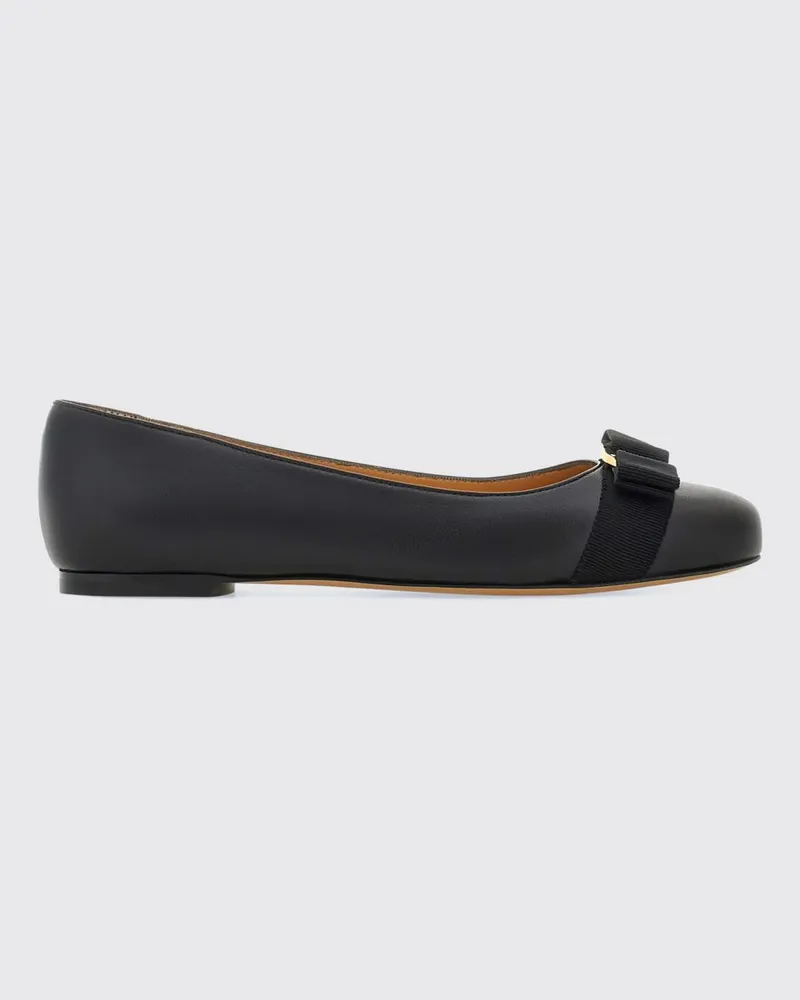 Ferragamo Varina Ballerinas aus Kalbsleder mit Schleife und runder Spitze Schwarz