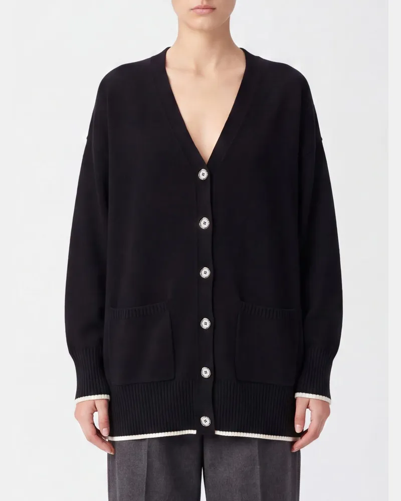 Pinko Locker geschnittener Cardigan aus Wolle und Kaschmir mit V-Ausschnitt und Taschen Schwarz