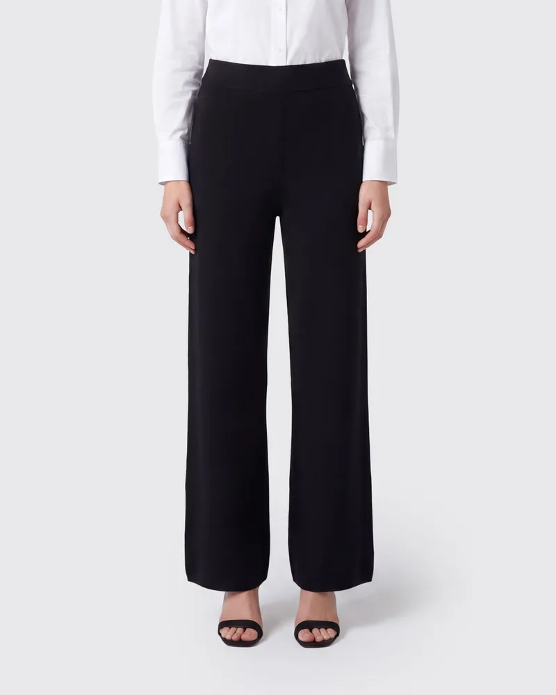 Max Mara Weit geschnittene Strickhose aus Wollmischung mit hohem Elastikbund Schwarz