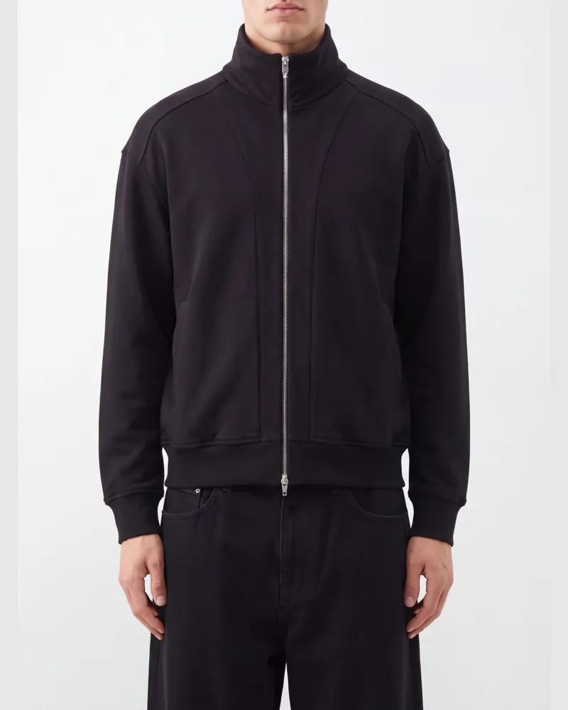 Jil Sander Sweatshirt-Jacke aus reiner Wolle mit Stehkragen und Reißverschluss Schwarz