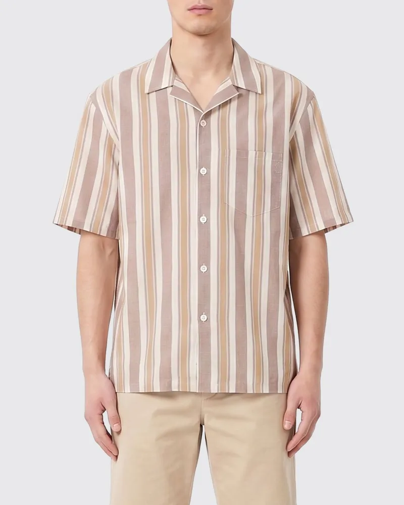 Saint Laurent Gestreiftes Baumwollhemd Perle