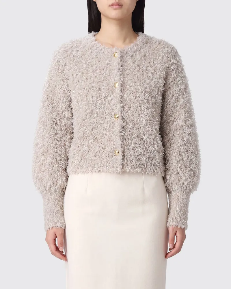 Twin-Set Cardigan aus Wollmischung mit Rundhalsausschnitt und Fransen Beige