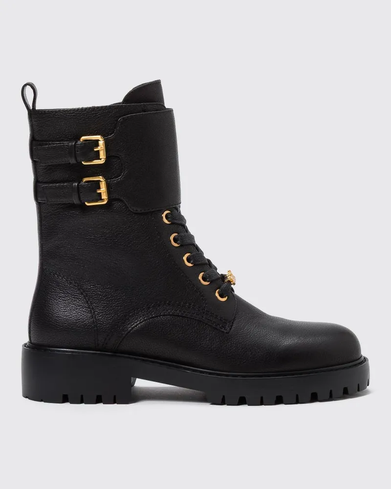 Twin-Set Combat Boots aus genarbtem Leder mit Profilsohle und seitlichem Reißverschluss Schwarz
