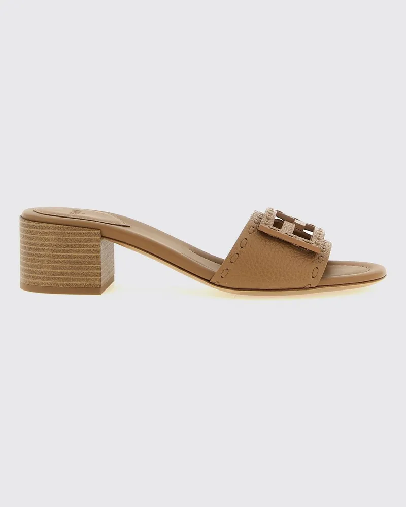 Fendi Baguette Mules aus Kalbsleder mit mittlerem Absatz und FF-Monogramm Camel
