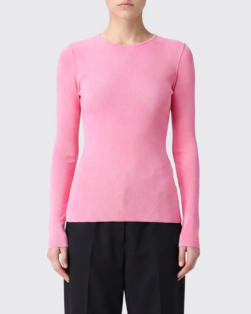 MSGM Langärmeliges Slim-Fit-T-Shirt von aus Viskose mit Rundhalsausschnitt Pink