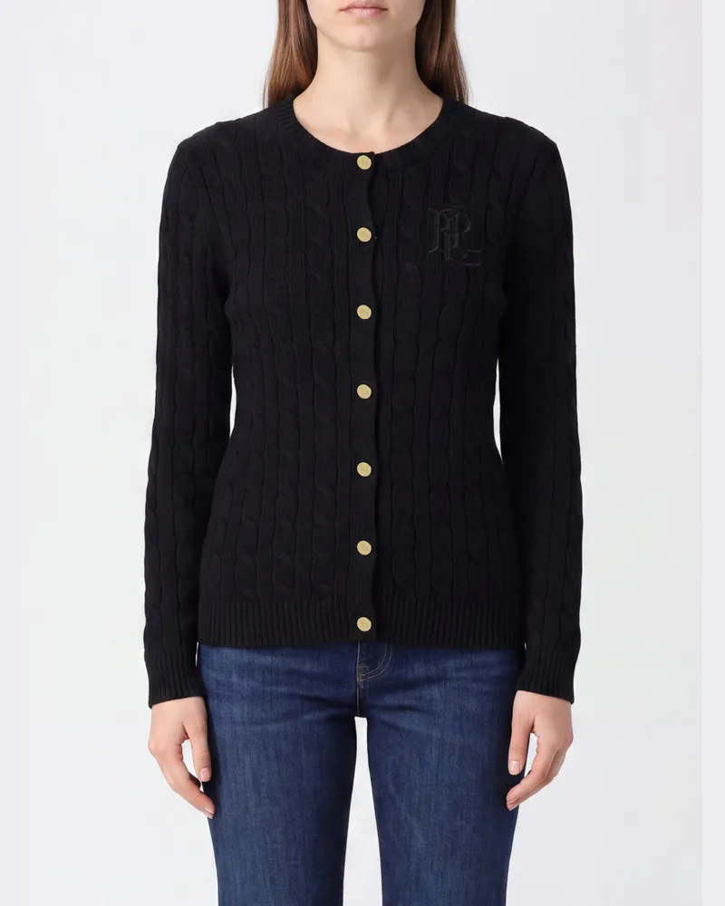 Ralph Lauren Cardigan aus Baumwollmischung von mit Ton-in-Ton-Monogramm Schwarz