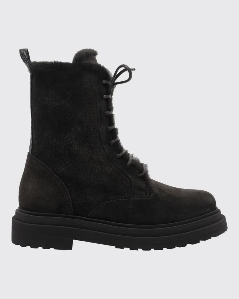 Brunello Cucinelli Kampfstiefel aus Leder und Wildleder mit Monili-Detail Schwarz
