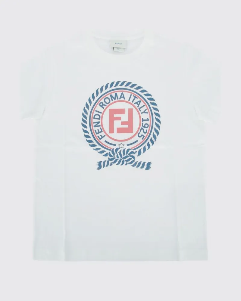 Fendi T-Shirt für Jungen aus Baumwolle mit durchgehendem FF-Monogramm Weiß