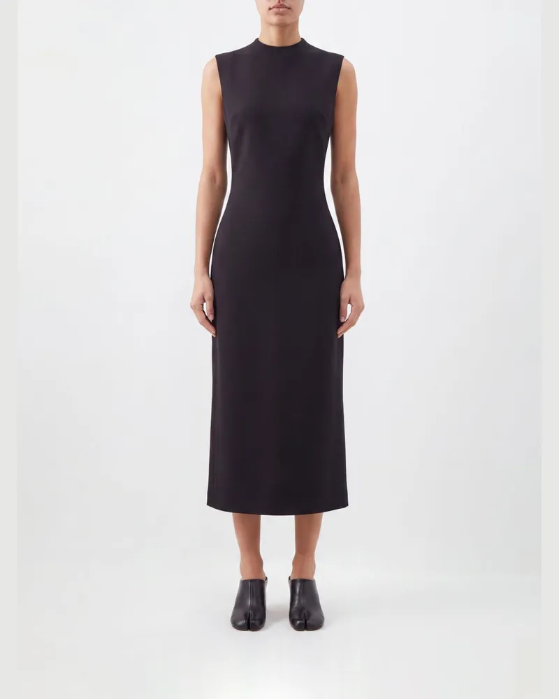 Maison Margiela Ärmelloses Midi-Etuikleid aus Wolle mit Four Stitches Schwarz