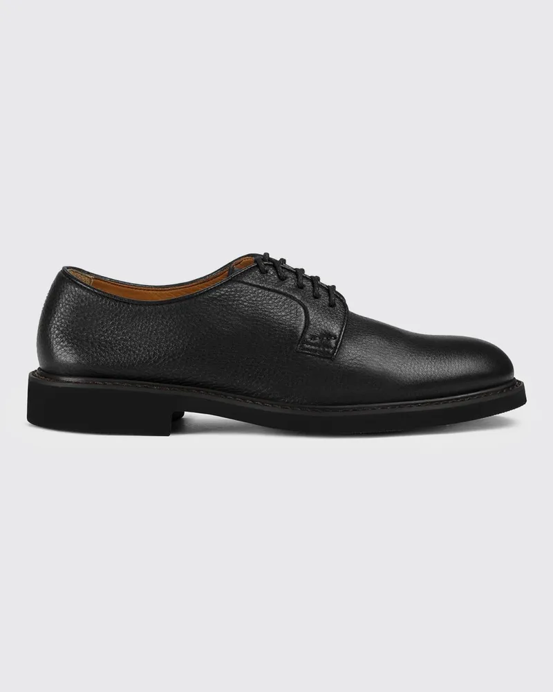 Doucal´s Derby-Schuhe aus genarbtem Leder mit runder Kappe und Gummisohle Schwarz