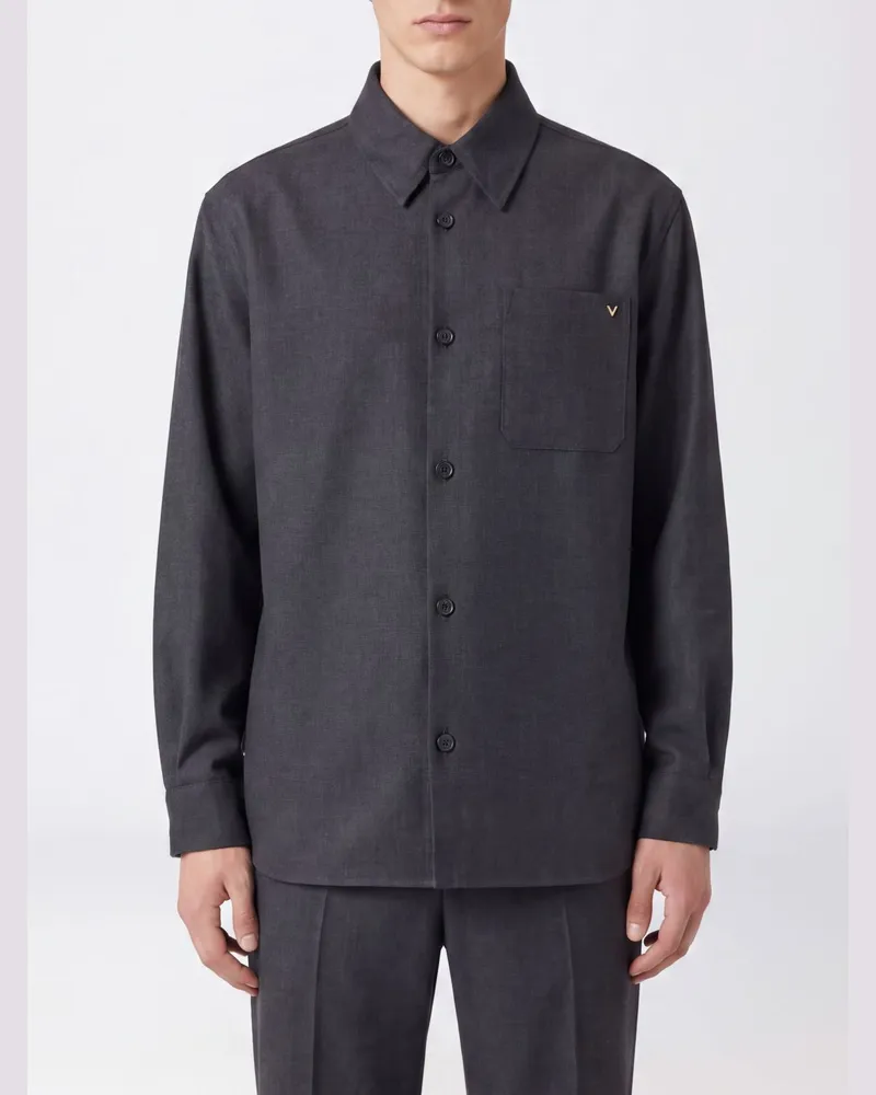 Valentino Garavani Hemdjacke aus Wollmischung mit aufgesetzten Taschen und VLogo Signature Grau