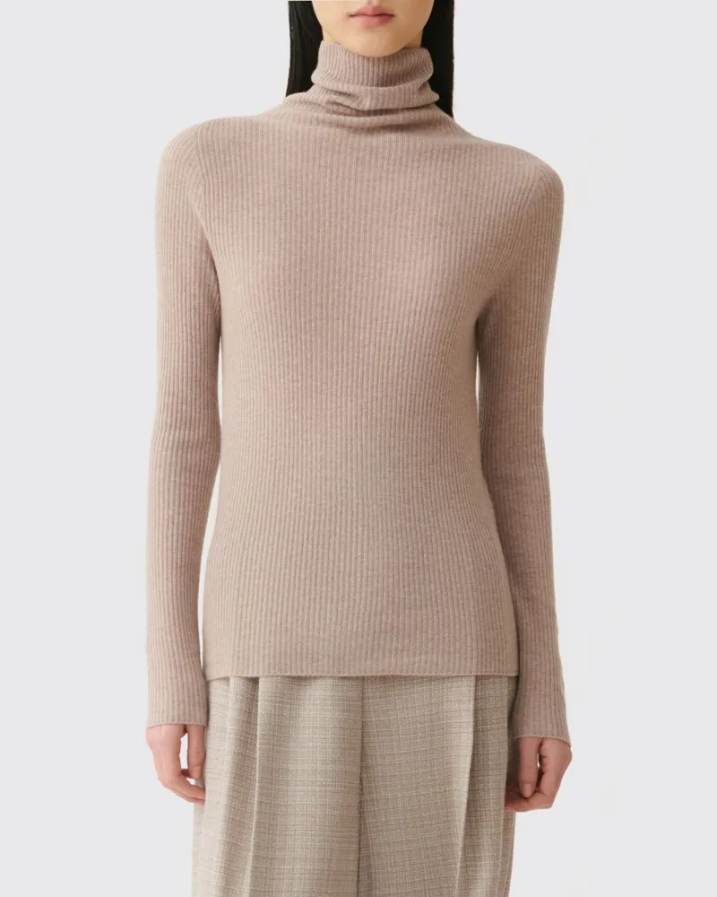 Fabiana Filippi Slim Fit Rollkragenpullover aus Woll-, Seiden- und Kaschmirmischung Kaffee