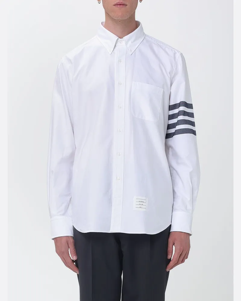 Thom Browne Klassisches Hemd aus Baumwollpopeline mit Bar-Streifenmotiv Weiß