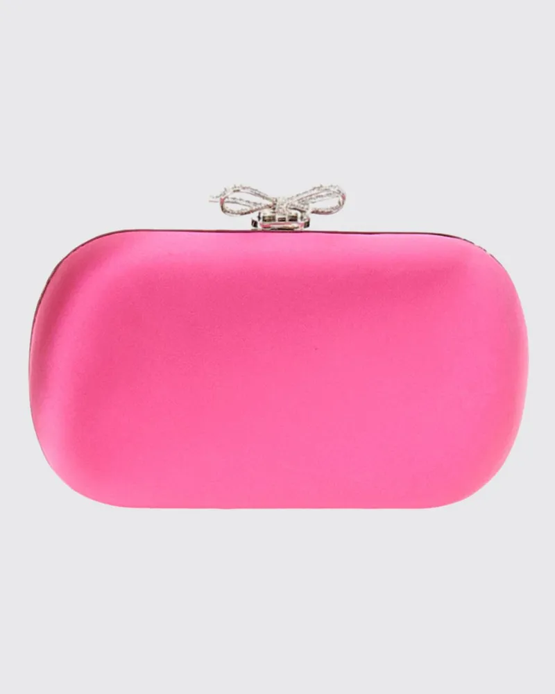 Self-Portrait Hartschalen-Clutch aus Satin mit Kristallschleife Pink