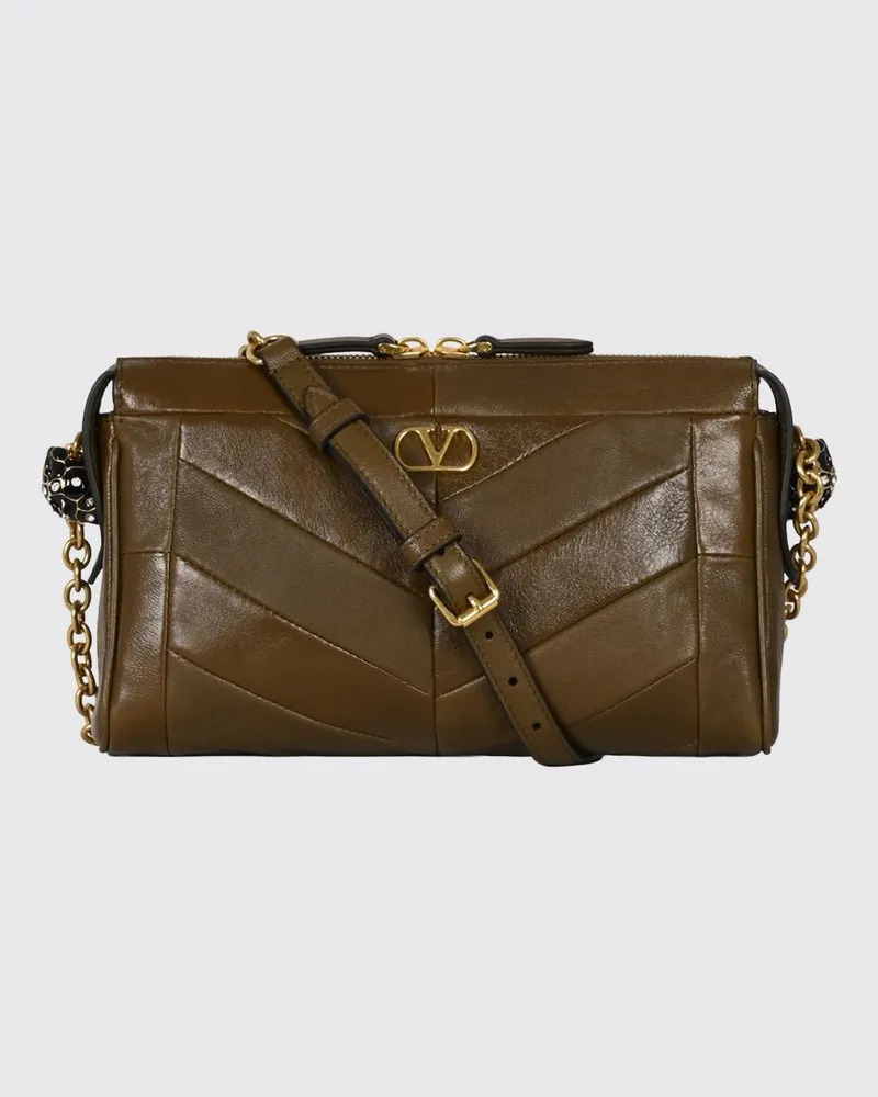 Valentino Garavani Panthea Chevron-Schultertasche aus Leder mit VLogo und Strass Braun
