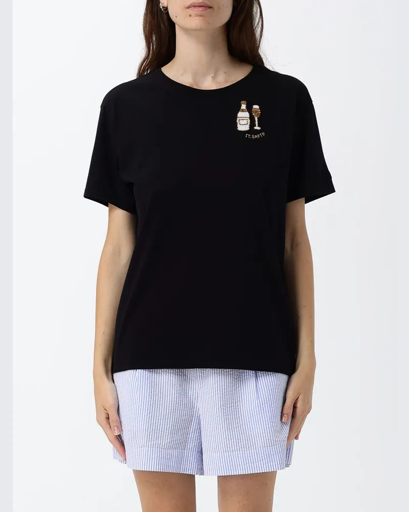 MC2 Saint Barth Baumwoll-T-Shirt mit Rundhalsausschnitt, Grafikdruck und Logo Schwarz