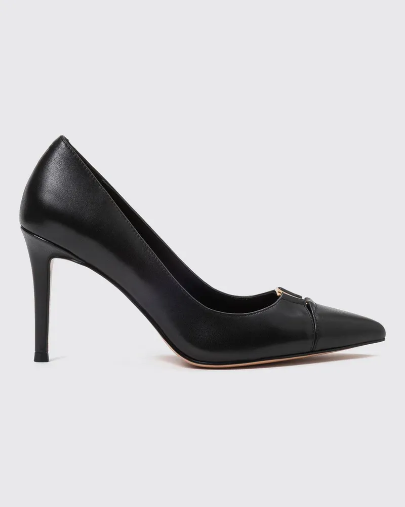 Twin-Set Pumps aus Glattleder mit hohem Stilettoabsatz und Metallic-Logo Schwarz