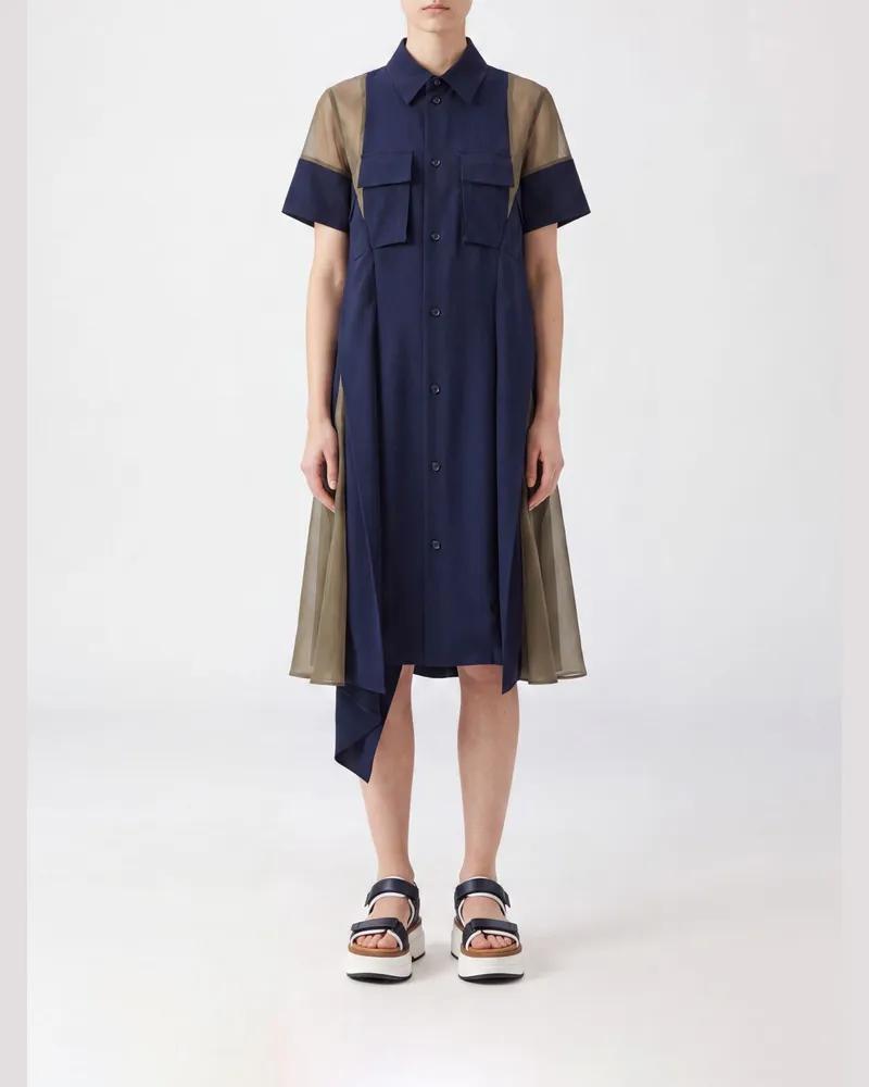 Sacai Chemisier-Kleid aus Baumwollmischung Navy