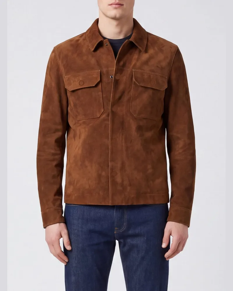 Tom Ford Hemdjacke aus Velours-Lammleder von mit aufgesetzten Pattentaschen Braun