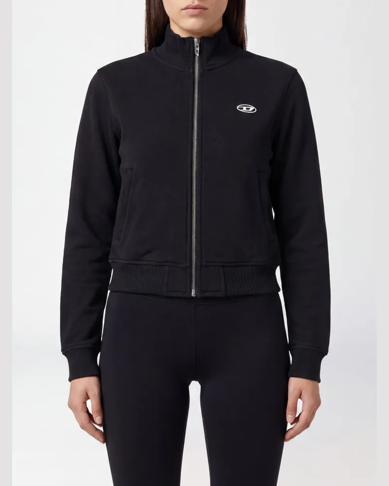 Diesel Slim Fit Baumwoll-Sweatshirt mit Reißverschluss, Rollkragen und Oval D-Logo Schwarz
