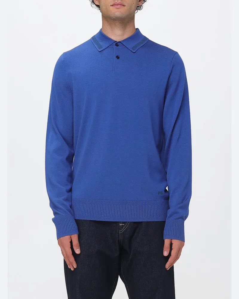 Paul Smith Langärmeliges Strickpolo von aus reiner Merinowolle Cobalt