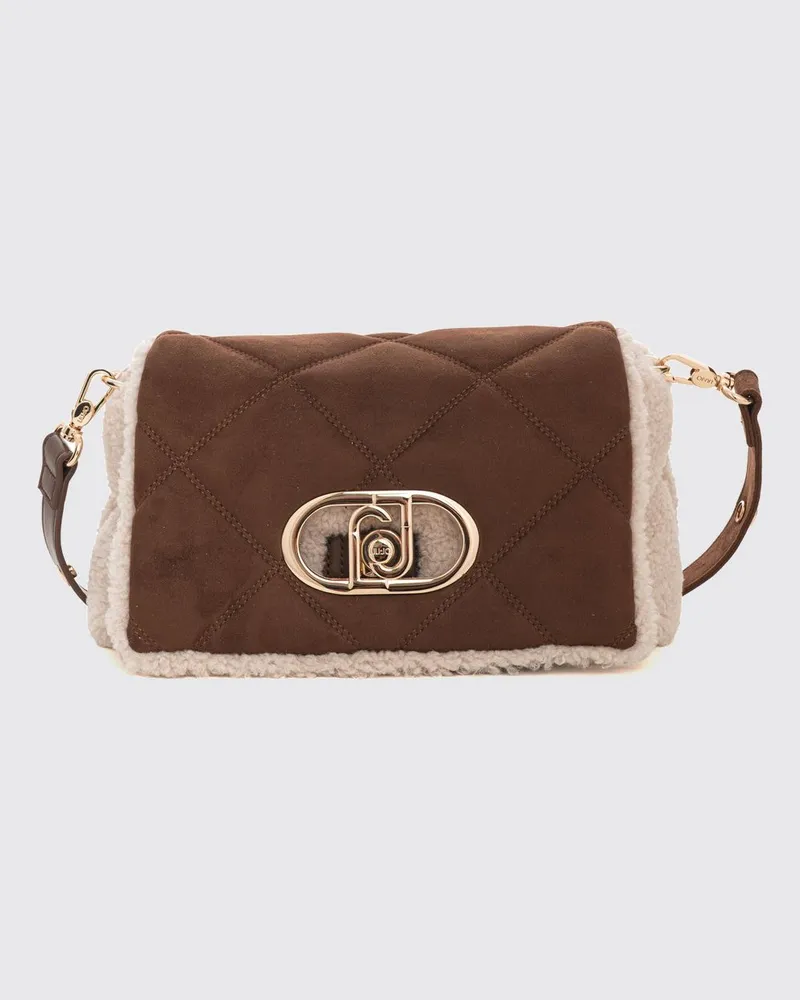 Liu Jo Lapuffy Gesteppte Monogramm-Schultertasche aus Kunst-Shearling Cream