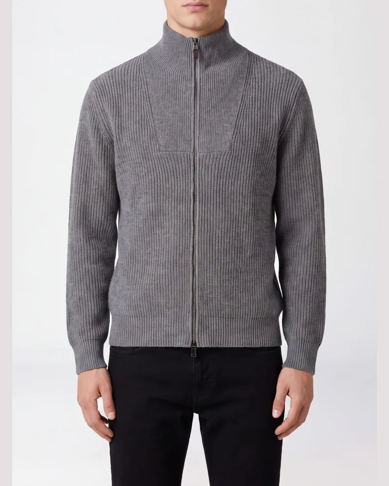 Canali Rollkragen-Cardigan aus Wolle und Kaschmir mit Reißverschluss Grau