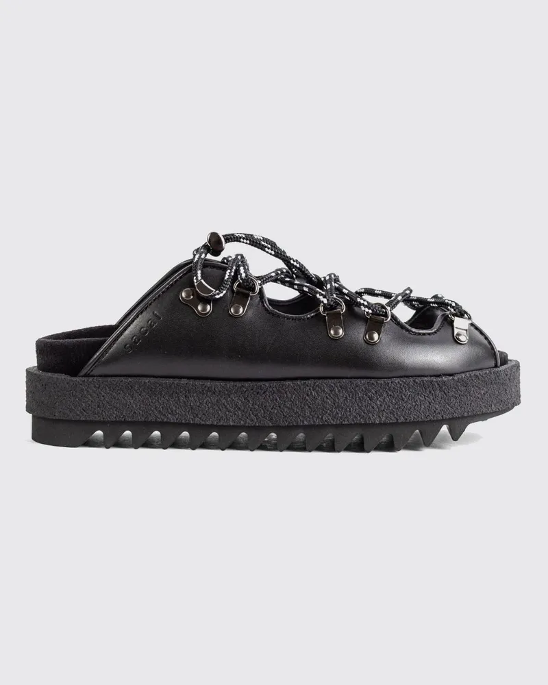Sacai Plateau-Sandalen mit niedrigem Absatz aus Glattleder mit gekerbter Sohle Schwarz