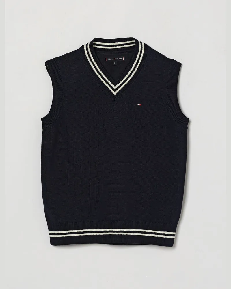 Tommy Hilfiger Strickweste für Jungen aus Baumwolle mit gesticktem Logo Blau