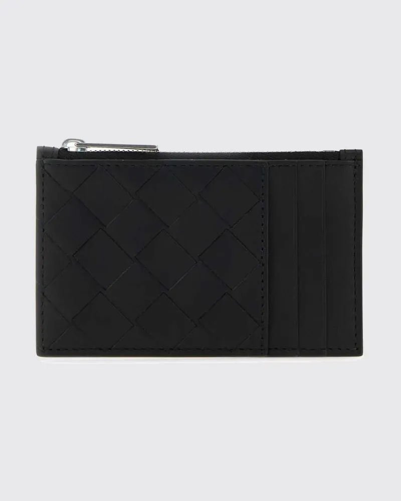 Bottega Veneta Intrecciato Leder-Kartenetui mit Münzfach mit Reißverschluss Schwarz