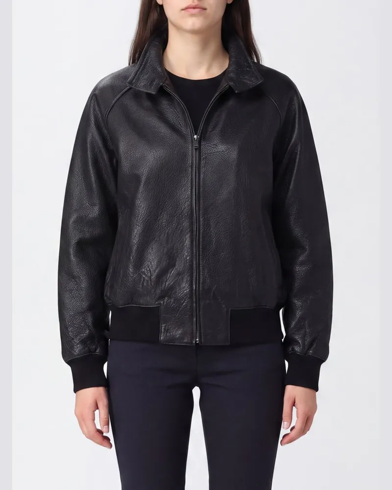 Studio Nicholson Harrington Lederjacke mit Reißverschluss und Stehkragen Schwarz