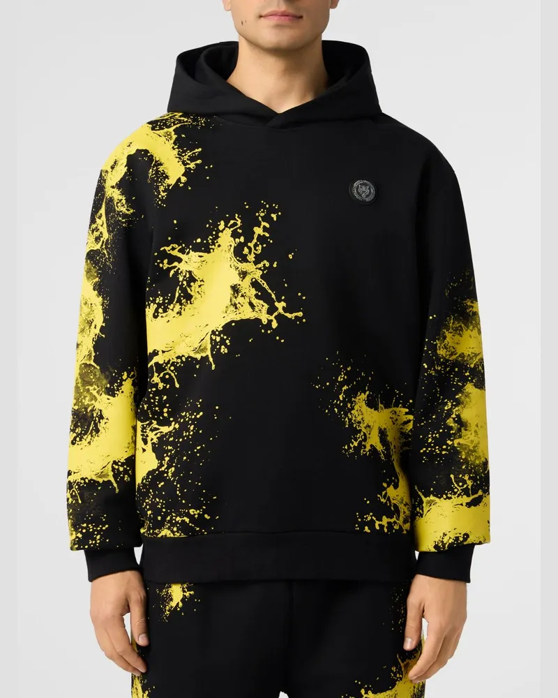 Philipp Plein Kapuzenpullover aus Baumwolle mit abstraktem Druck und Logo Schwarz