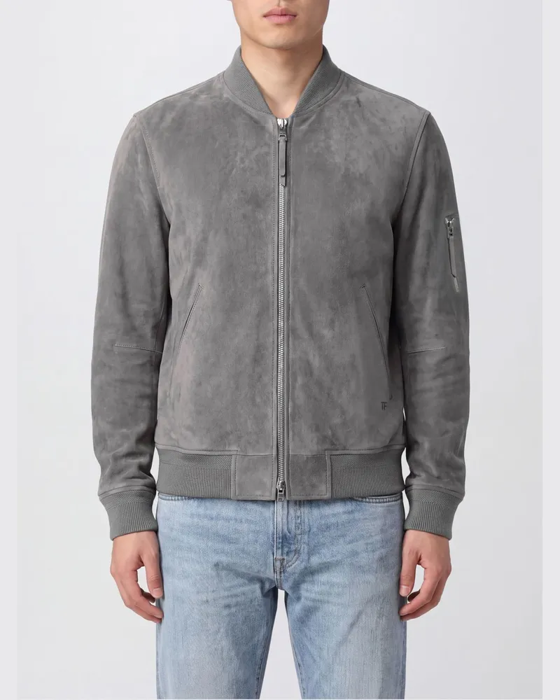 Tom Ford Bomberjacke aus Kalbsveloursleder mit Rippkragen Braun