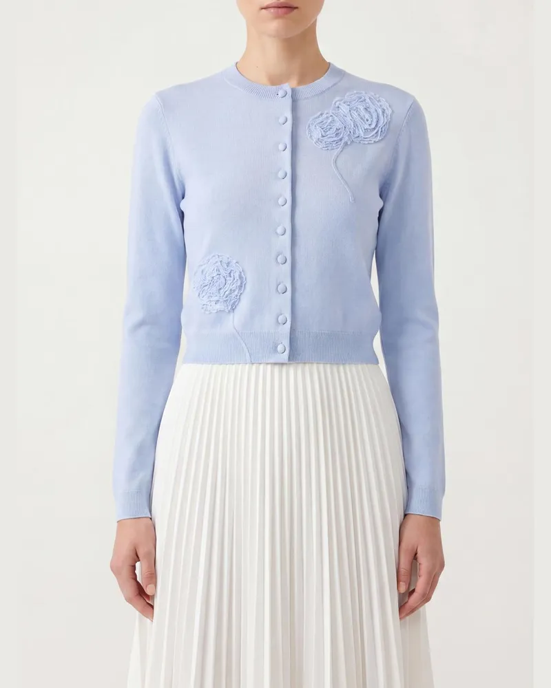Self-Portrait Slim Fit Cardigan aus Wollmischung mit Blumenapplikation Blau