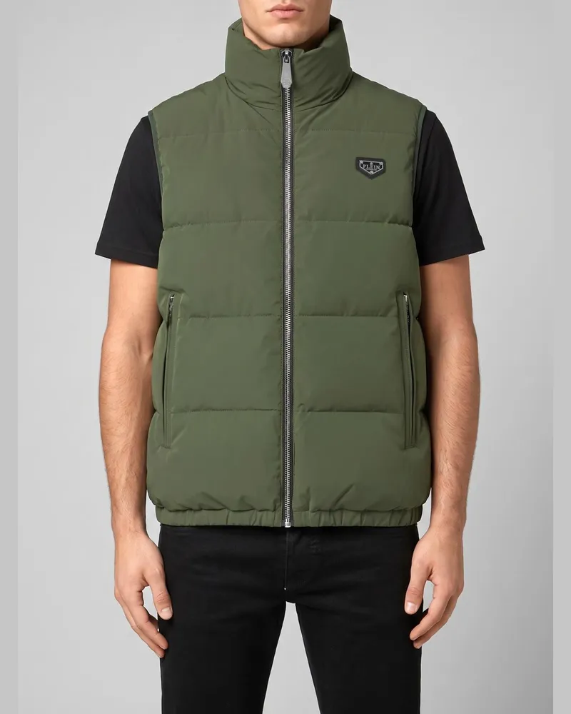 Philipp Plein Gepolsterte High-Neck-Weste aus Funktionsstoff mit Reißverschluss Blau