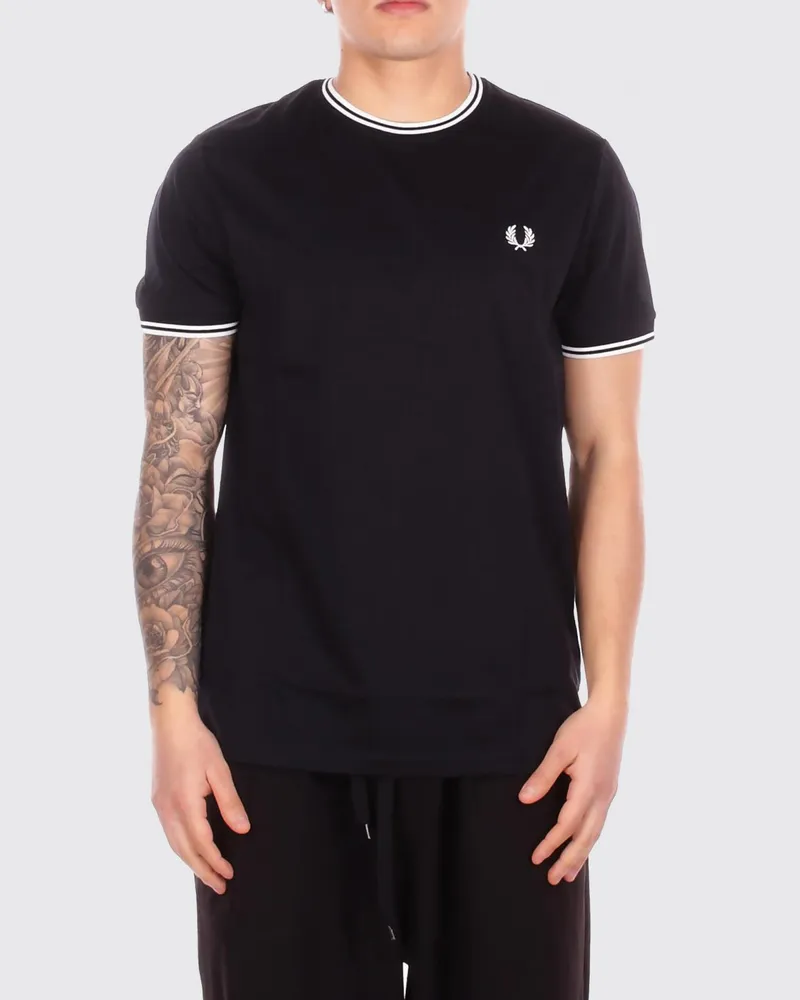 Fred Perry Baumwoll-T-Shirt mit Logo Schwarz
