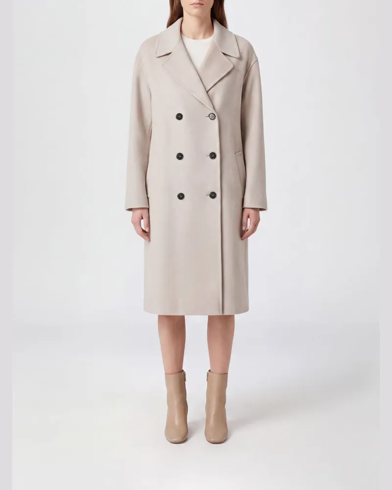 Max Mara Langer zweireihiger Mantel von aus Schurwolle mit Reverskragen Beige