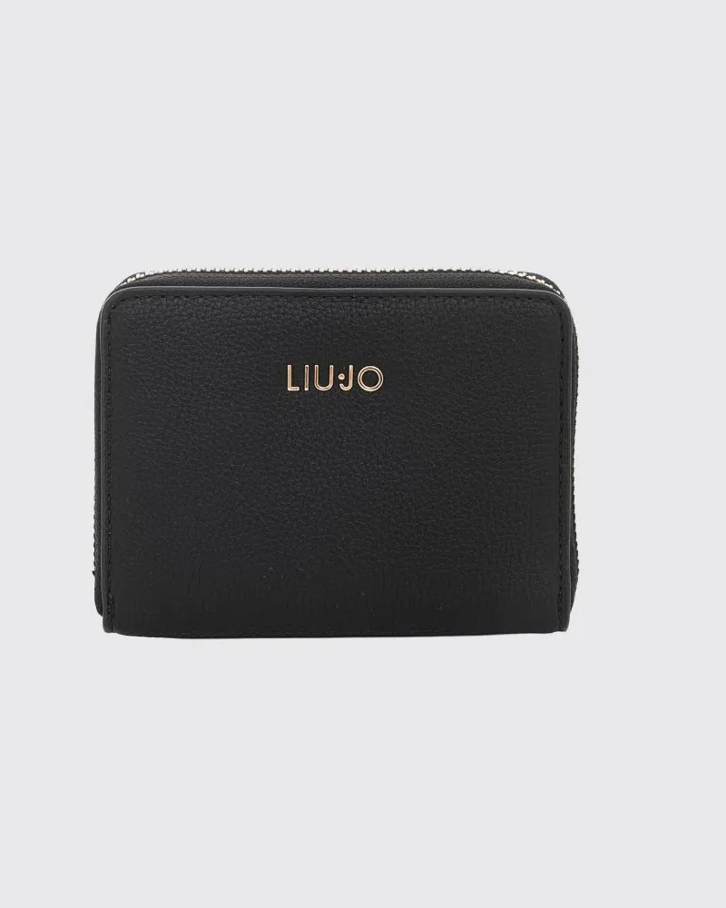 Liu Jo Continental Reißverschluss-Geldbörse aus Kunstleder mit Kontrastlogo Schwarz